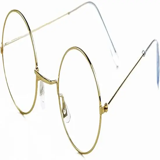 4E's Novelty Gold Round Fake Costume Glasses, Old Man Glasses, Grany Glasses, 100th Day of School Costume Dress Up Old Lady Glasses Accessories for Kids Girls & Boys {1}