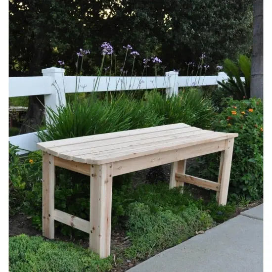 Patio Bench 4 ft Backless Cedar Wood for Garden or Porch {3}