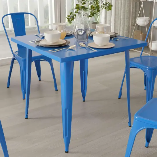Merrick Lane Nash 31.5" Square Metal Table for Indoor and Outdoor Use Blue {3}