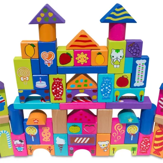 Set of 90 Colorful Wooden Building Blocks Educational Stacking Toy Castle {3}
