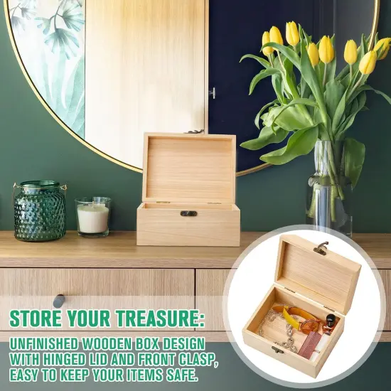 8 Pcs Unfinished Wooden Box for Crafts Unpainted Wood Box with Hinged Lid Front Clasps Plain Jewelry Photo 6.7 x 5.1 x 3.2 In for DIY Make Your Own Gift Keepsake Storage {3}
