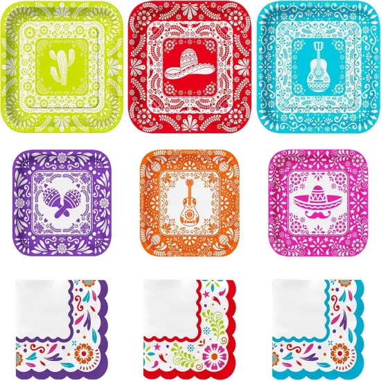 Fiesta Party Supplies Kit for 48: Complete Mexican Celebration Pack with Dinner & Dessert Paper Plates, Napkins -Cinco de Mayo, Taco Birthday & Mexican Party Decorations {1}