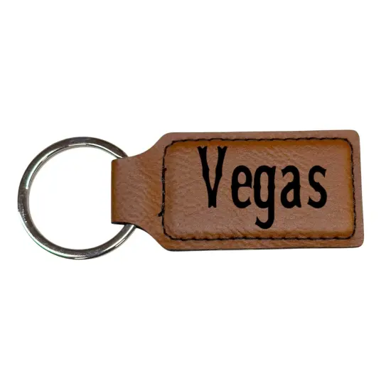 Keychain - Rectangle - Vegas - Leather Rawhide/Black {1}