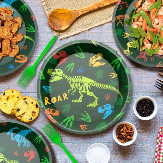 96 Pcs Dinosaur Birthday Party Decorations Dinosaur Plates and Napkins Disposable Dinnerware Tableware for Boys Kids Birthday Party Decorations Serve 24 {3}