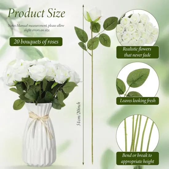 20 Pcs Artificial Rose Flowers Bouquet with Long Stem {2}