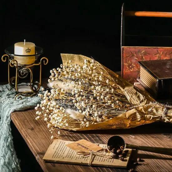 Dried Lavander Flower Bouquet with Babies Breath, Used for Home Farmhouse Decor, Table Decor Real Dried Flowers {5}