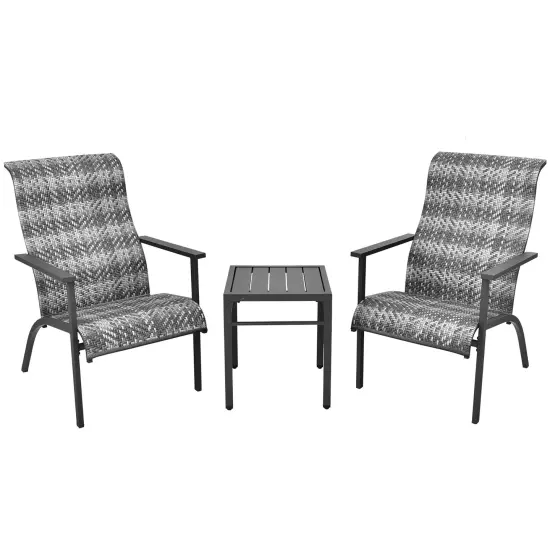 Costway 3 PCS Patio Rattan Bistro Set High Backrest Armrest SideTable Mix Gray\Mix Brown {9}
