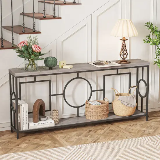 MDF Console Table, 2-Tier Metal Frame with Anti-Tip and Storage {6}