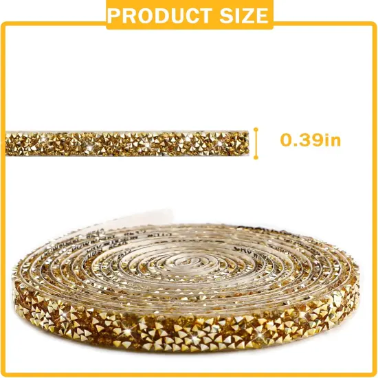 Gold Resin Rhinestone Ribbons - 0.4 Inch, 3 Yards {5}