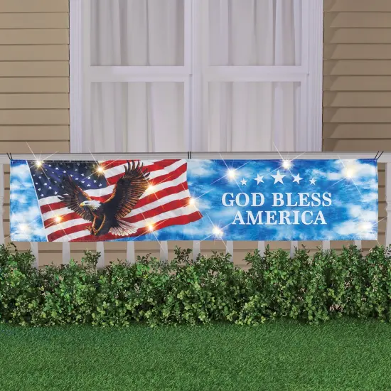 Collections Etc LED Lighted God Bless America Bald Eagle Patriotic Banner {1}