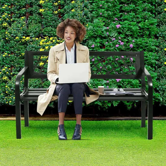 Costway Patio Park Garden Bench Porch Path Chair Outdoor Deck Steel Frame {4}