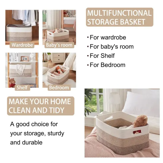 Large Blanket Basket, 22&rdquo;x17&rdquo;x12&rdquo; Rectangle Woven Baskets, Nursery Blanket Storage Living Room, Toy Storage With Handle, Large Baskets for Organizing-Gradient Yellow {5}