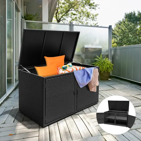 Costway 88 Gallon Garden Patio Rattan Storage Container Box Bin Shelf Black\Brown {7}