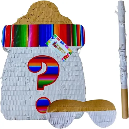Gender Reveal Pinata Kit (17.5x13.5x3.5 Inch) - Baby Bottle Shape for Fiesta Theme - Complete with Stick and Mask - Cinco de Mayo Celebration Fun! {1}