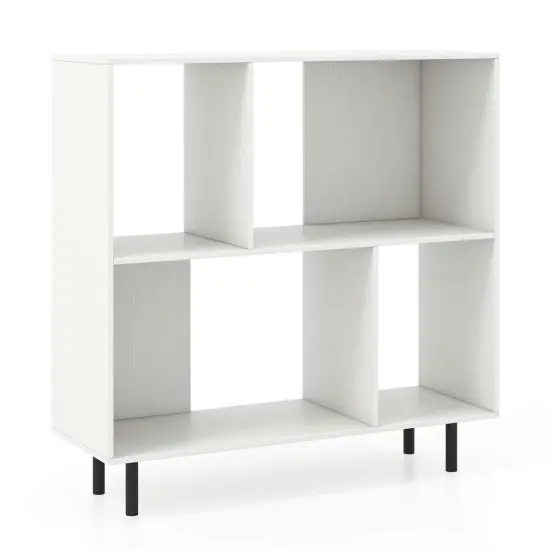 Costway Open Shelf Bookcase Mid Century Modern Cube Bookshelf with 4 Compartments Natural/White/Black {1}