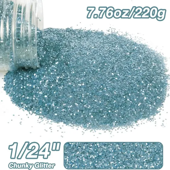 Chunky Glitter, 7.76oz/220g Teal Blue Craft Glitter Powder, 1/24" Metallic Flakes Chips for Epoxy Tumblers, Hair Face Body Eye Nail Art Festival, DIY Party Decorations {3}
