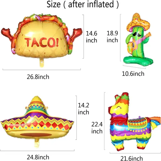 Mexican Fiesta Party Decorations 8Pcs Fiesta Balloons Mexico Taco Llama Cactus Sombrero Mylar Foil Balloons for Cinco De Mayo Taco Carnival Birthday Party Supplies {2}