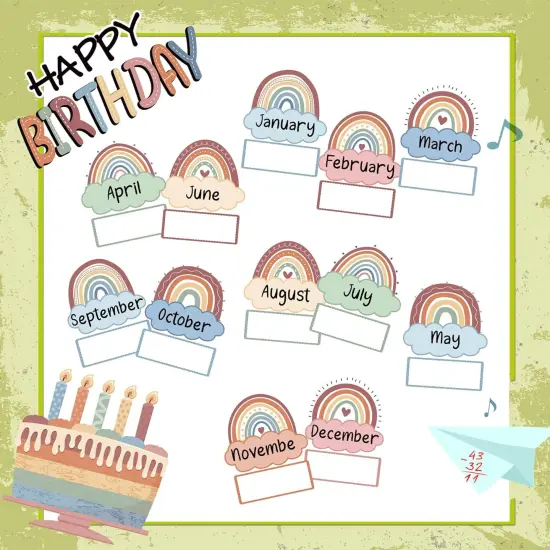 Boho Rainbow Happy Birthday Bulletin Board {5}