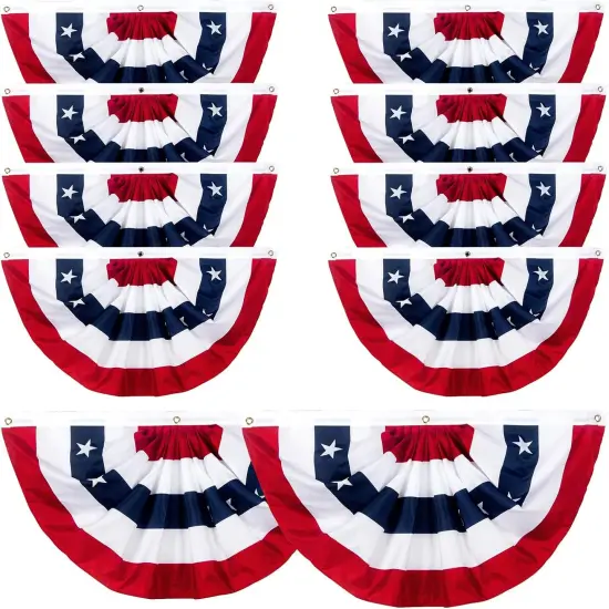 1.5 x3 Ft USA Pleated Fan Flag, American Patriotic Flag Bunting for Outside, Bunting Flags Outdoor Indoor for 4th of July Decorations (Set of 10) {1}