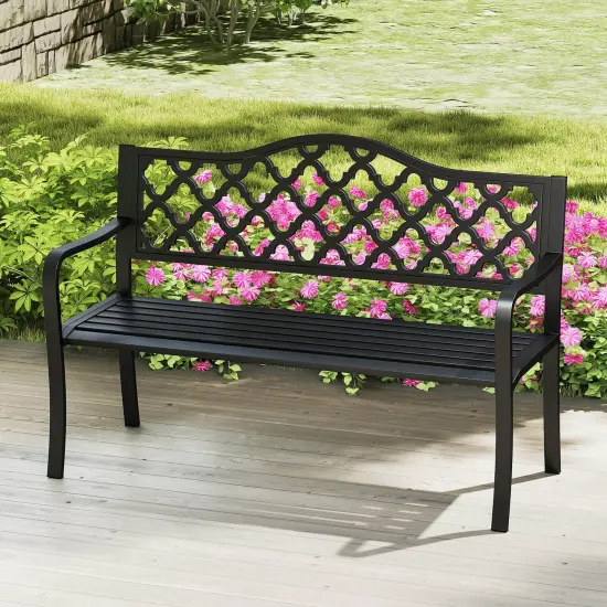 Costway 50.5" Patio Bench Slatted Metal Garden Bench for 2-3 People Park-Style Loveseat {5}