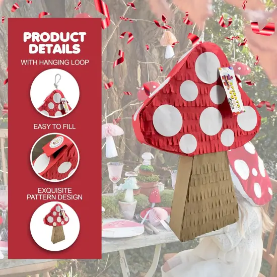 Mushroom Themed Pinata, Red & Brown Color with White Dots, Elevate Your Woodland Birthday Celebration with Vibrant Supplies and Eye Catching Decoration, Forest Party Favor {4}