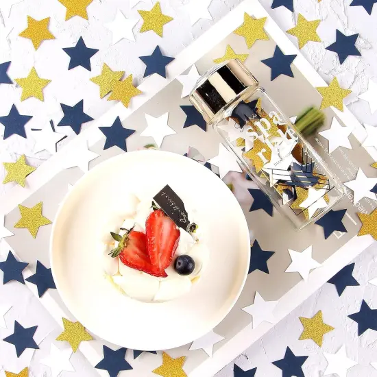 300pcs Navy Blue White Gold Confetti,Glitter Paper decor Twinkle Little Star Table Confetti,Birthday Graduation 2025 Fathers Day Wedding Baby Shower Party Decorations Circle Dots Lasting Surprise {5}