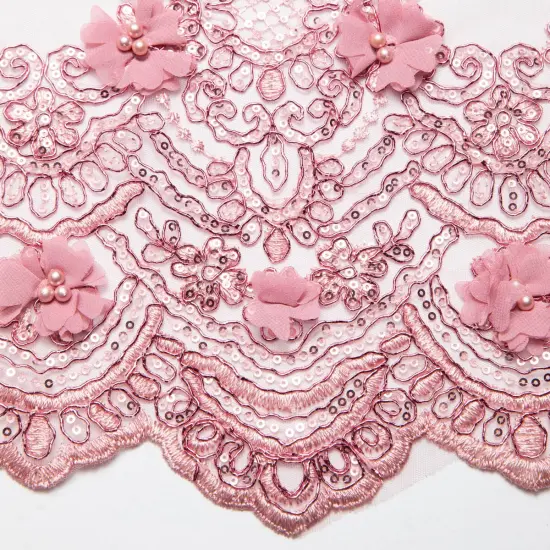 1 Yard Tulle Lace Fabric with 3D Embroidered Applique Design, 52&Prime; Wide D.Rose {1}