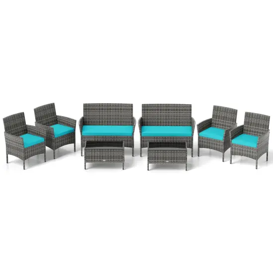 Costway 8 PCS Patio Furniture Set with Washable Cushions and Tempered Glass Coffee Table {8}