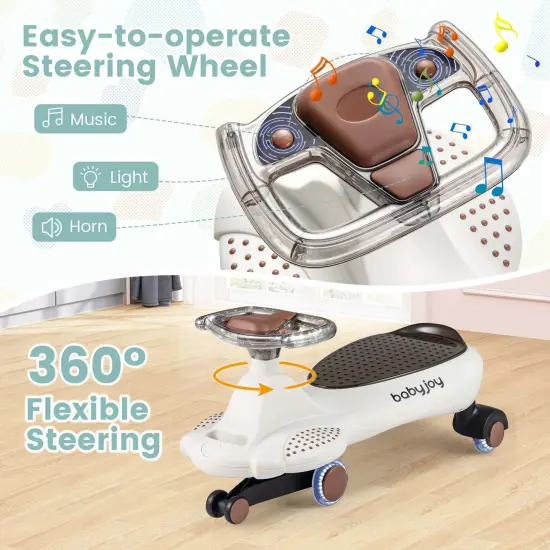 Babyjoy Wiggle Car with Hauling Rope Ride on Toy with Under-Seat Storage &Swing Car Beige/Green {5}