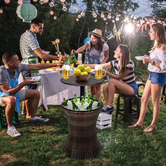 Costway Patio Rattan Cooler Bar Table Cocktail Coffee Table Height Adjustable {2}