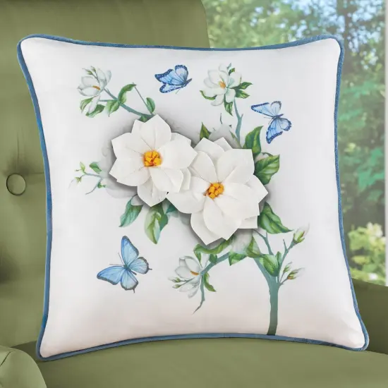 Collections Etc 3D Magnolia and Butterflies Accent Pillow {1}