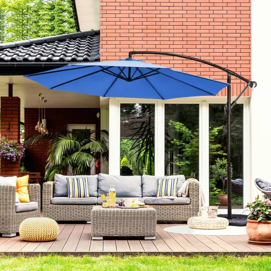 Costway 10FT Patio Offset Hanging Umbrella Easy Tilt Adjustment 8 Ribs Backyard Burgundy\Beige\Tan\Blue {1}