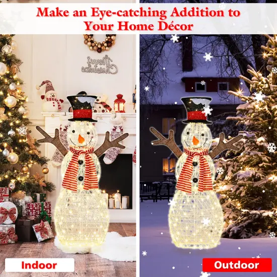 Costway Pre-Lit Standing Snowman Artificial Christmas Decoration with 80 LED Lights {6}