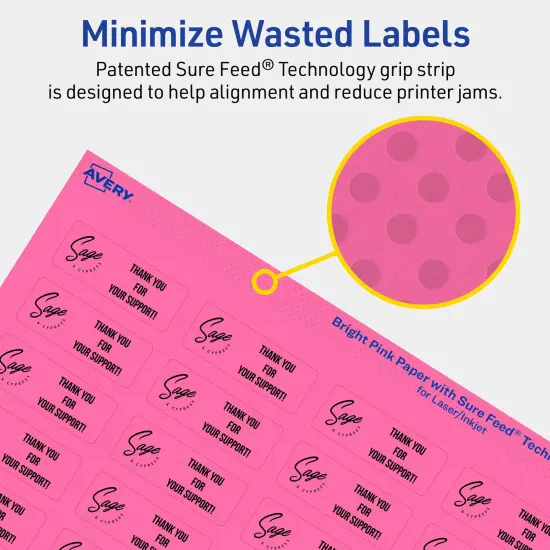 Avery Bright Pink Paper Labels, 2/3" x 1-3/4" Rectangle {4}