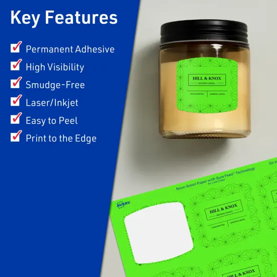 Avery Neon Green Paper Labels, 2" x 2-3/16" Arched Square {2}