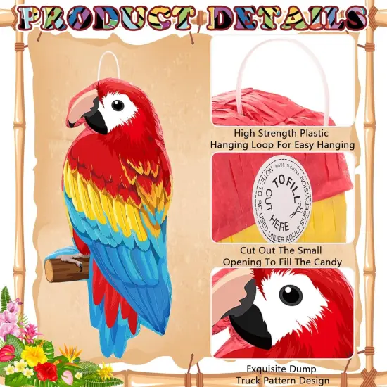 Small Parrot Pi&ntilde;ata Hawaiian Party Supplies Parrot Pi&ntilde;ata Bird Toy with Blindfold Stick for Luau Hawaii Summer Rainforest Tropical Pirate Theme Birthday Decorations {2}