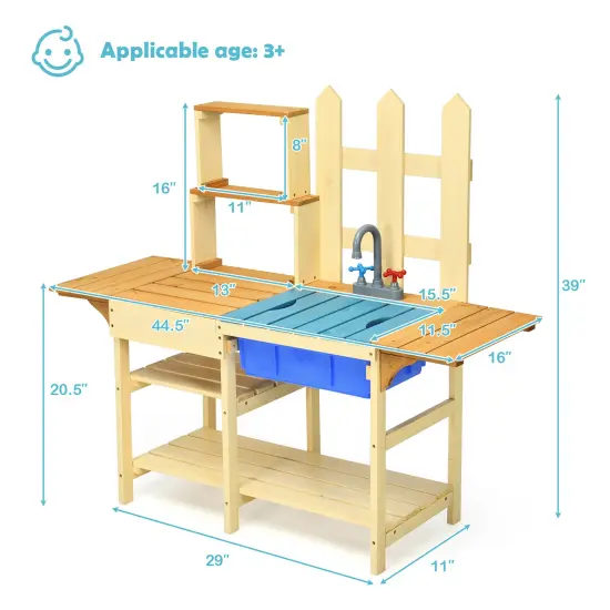Costway Kid's Wooden Mud Kitchen Pretend Cook Playset Toy For Children {2}