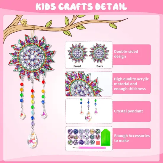 Crafts for Kids Ages 8-12, Birthday Gifts Presents for 6 7 8 9 10 11 Year Old Girls Diamond Painting Kits for Girl Toys Age 5-11 Teen Adults Wind Chimes Crystal Window Suncatcher for Home Garden Decor {5}