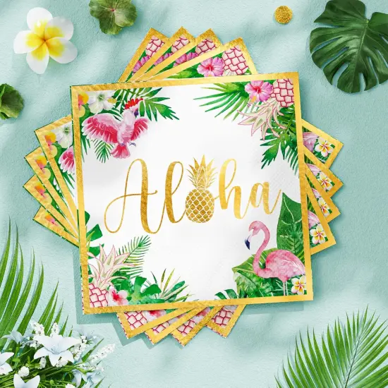 329PCS Tropical Aloha Party Supplies for Summer Beach Decor Disposable Dinnerware Set (25 Guest) with Plates Napkin Cups Table Skirt Straws Balloon Kit {5}