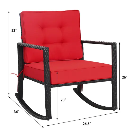 Costway Patio Rattan Rocker Chair Outdoor Glider Wicker Rocking Chair Cushion Lawn Red {2}