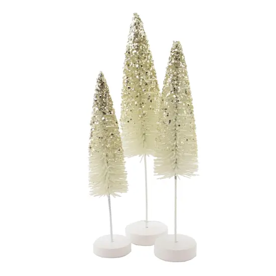 Bethany Lowe 12.0 Inch Platinum Bottle Brush Trees Christmas Decorative Tree Set , Christmas Decor Glittered Flocked White {1}