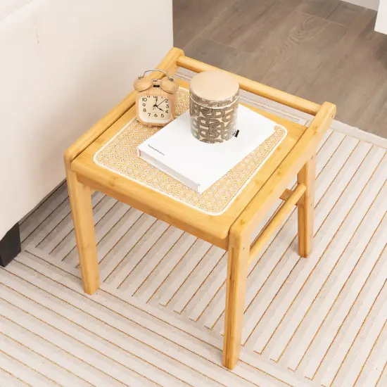 Natural Wicker Vanity Stool with Faux Rattan Surface and Reinforcement Bar Suitable for Any Room {2}