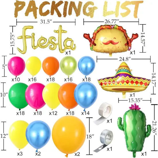 Cinco de Mayo Fiesta Balloon Arch Kit, 171Pcs Rainbow Colors Balloon Garland for Mexican Fiesta Party Decorations Hawaii Tropical Luau Birthday Party Backdrop Inflatable Cactus Taco Carnival Balloons {2}