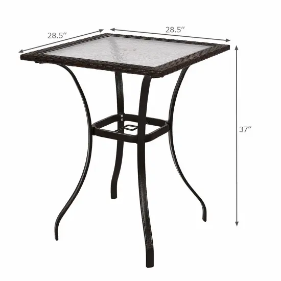 Outdoor Patio Rattan Wicker Bar Square Table Glass Top Yard Garden Furniture NEW {2}