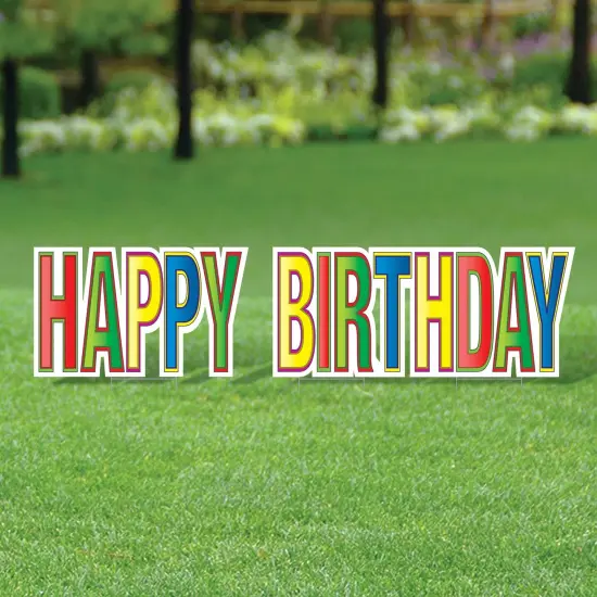 4 Pack Bulk Plastic Jumbo Happy Birthday Yard Sign Set - Multi-Color {4}