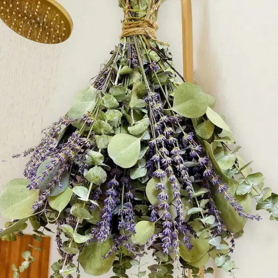 120 PCS Mix Dried Eucalyptus Stems & Lavender Flowers for Shower - 17'' Real Large Silver Dollar Leaves Branches, Fresh Hanging Plants for Vase, Natural Fragrance, Home Aromatic, Wedding Decor {1}
