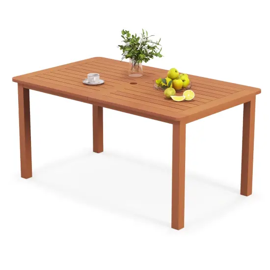 Natural Solid Wood Patio Dining Table with 2" Umbrella Hole {1}