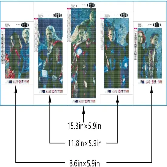 DIY 5D Diamond Art Kit for Adult Kids, Super Hero Captain Iron Superhero 5 Pieces Full Drill Embroidery Cross Stitch Picture Supplies Arts Craft for Home Wall Decor Paint 17.7x37.4 inch {4}