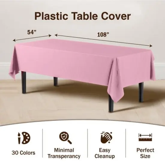 Exquisite 6-Pack Premium Plastic Tablecloth 54in. x 108in. Rectangle Plastic Table Cover Pink {2}