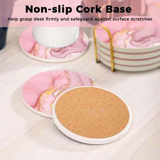Set of 6 Pink Coasters for Drinks with Gold Holder {3}